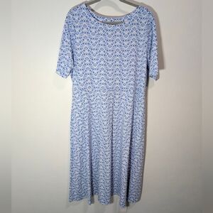 Croft & Barrow Blue Floral Damask Dress XL Short Sleeve Flowy Round Neck